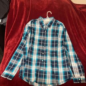 Blue Plaid Button-Up Shirt